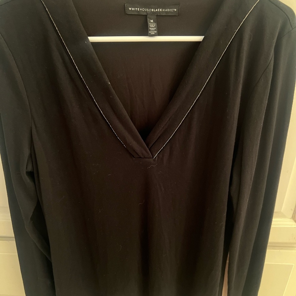 White House Black Market Black V-Neck Top
